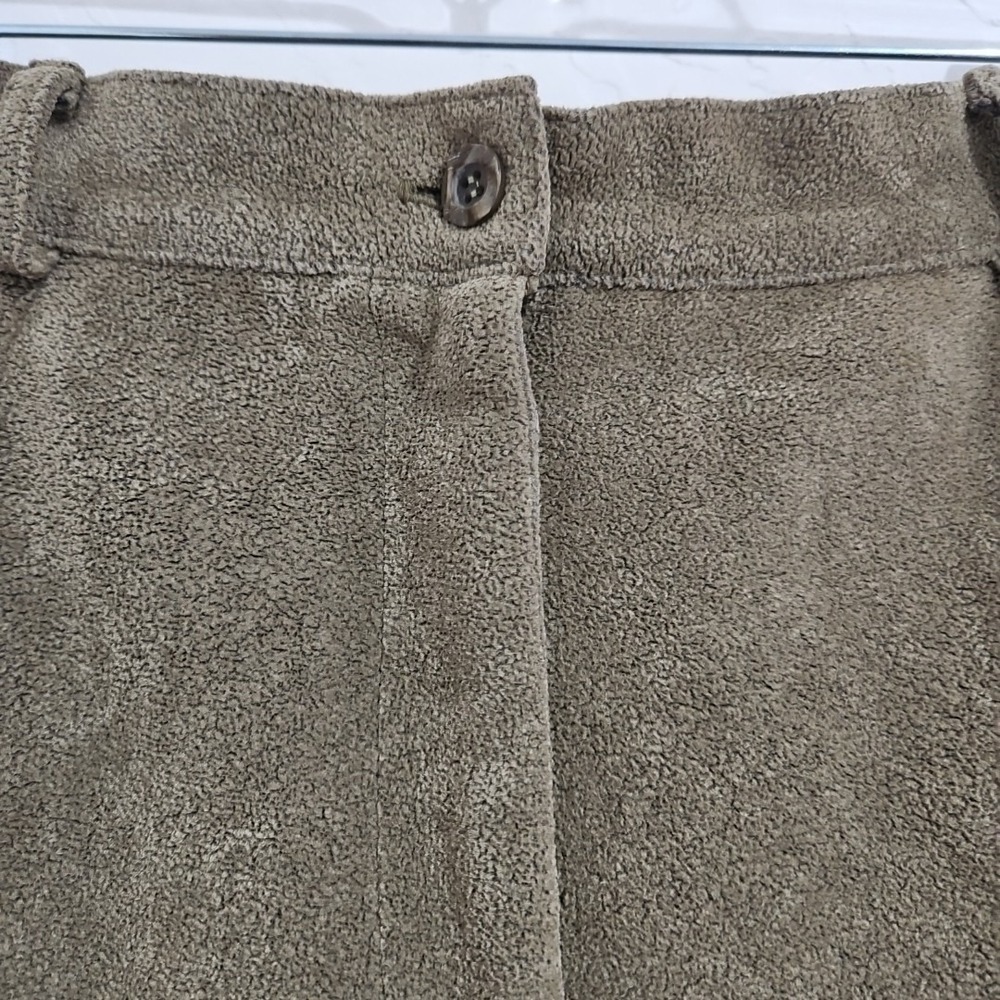 Vtg Faux Suede Women's Pants Olive Green Sz 6 Button Boho Minimalist Microfiber - Picture 2 of 10